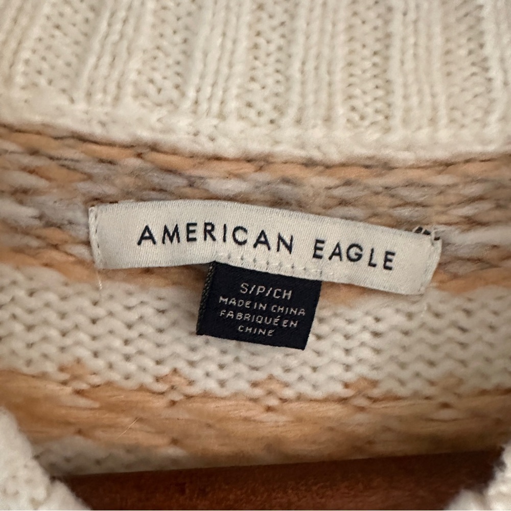 American Eagle Outfitters Sweater Small Cream Tan Gray Soft Cozy Pullover Winter - Picture 2 of 6
